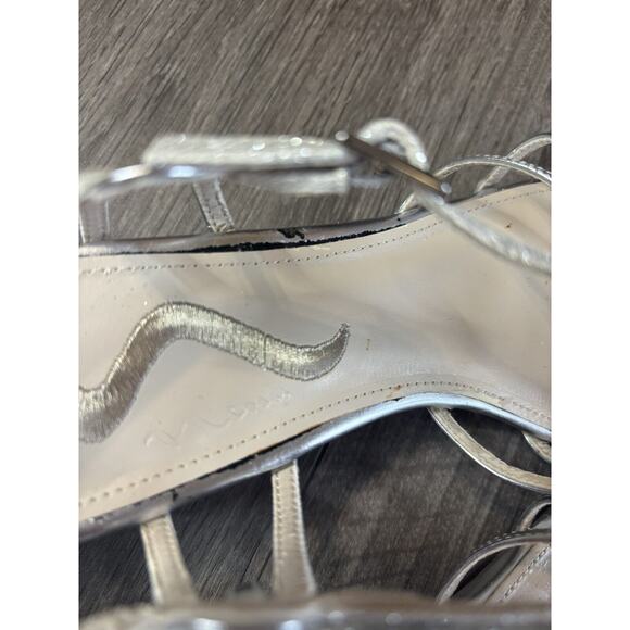 Nina Short Wedge Heels Silver Open Toed Strappy Size 9.5M Bridal Holiday Party - Picture 10 of 10
